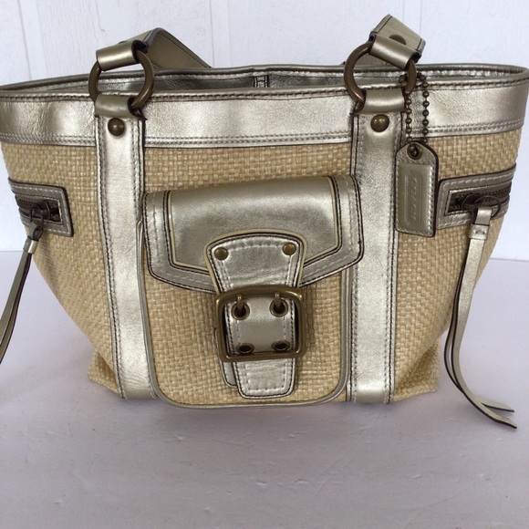COACH LEGACY METALLIC GOLD AND STRAW HANDBAG - Picture 3 of 13
